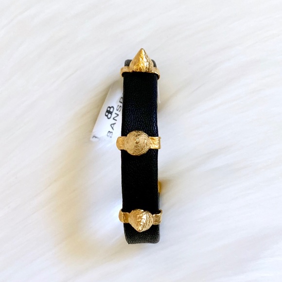 Bansri Black Faux Leather Cone Studded Cuff - Picture 4 of 7